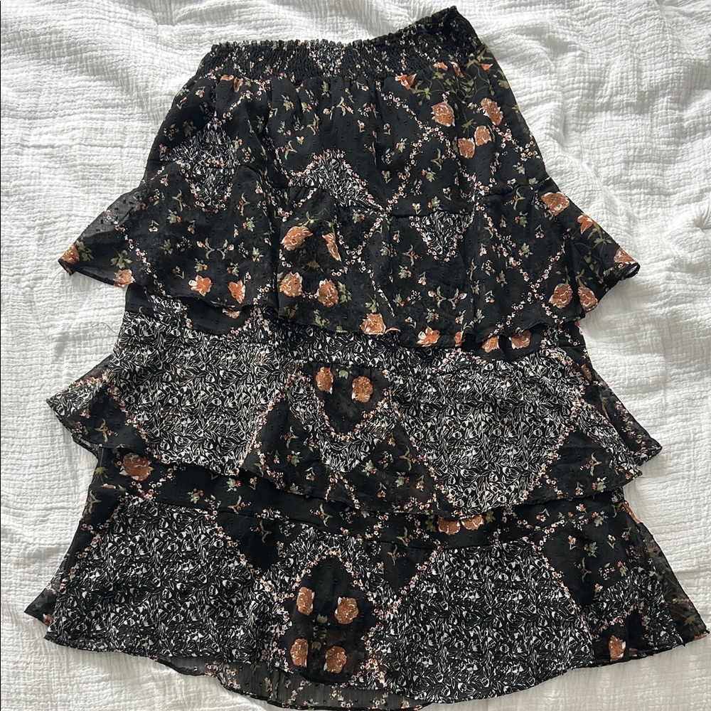 Walter Baker Asymmetrical Floral Black and Orange Skirt